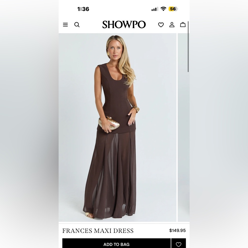 FRANCES MAXI DRESS  size 8 SHOWPO NWT